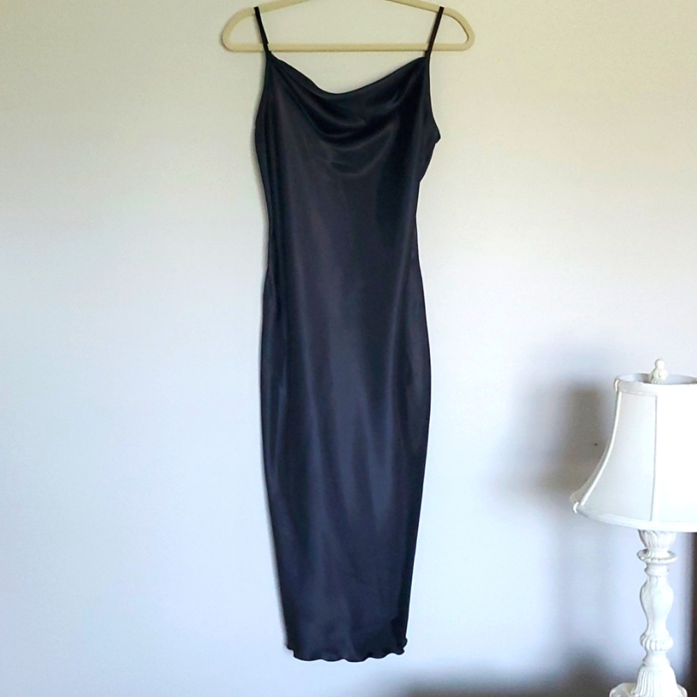 NWT Black Bebe Cowl‎ Neck Midi Dress Size S